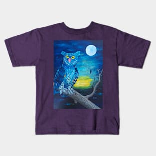 Wise Owls in the Moonlight Kids T-Shirt